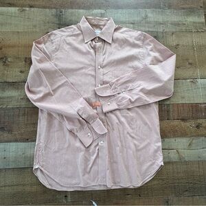 Ermenegildo Zegna Casual Button Down Shirt Orange White Check 100% Cotton Sz 44